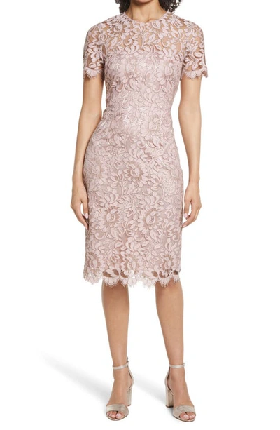Shop Eliza J Embroidered Lace Overlay Cocktail Dress In Blush