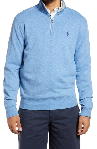 Shop Polo Ralph Lauren Lux Heathered Quarter Zip Pullover In Pale Royal Heather