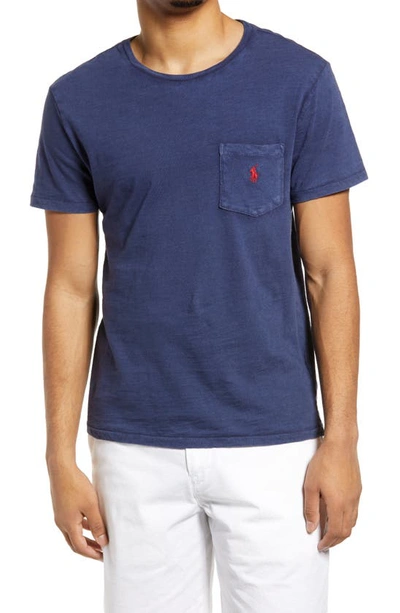 Shop Polo Ralph Lauren Embroidered Pony Pocket T-shirt In Cruise Navy