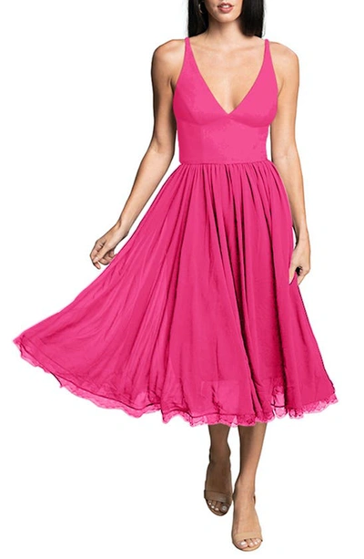 Shop Dress The Population Alicia Mixed Media Midi Dress In Bright Fuchsia