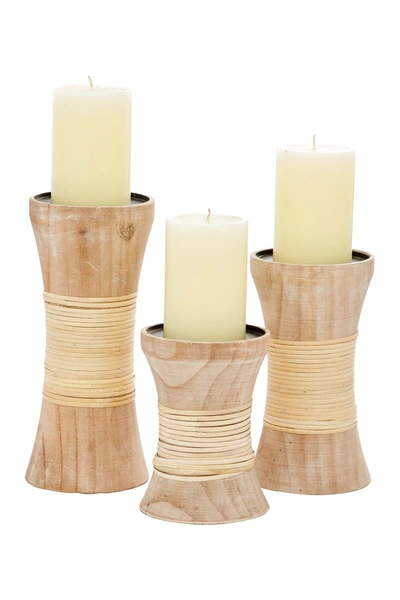 Willow Row Brown Pine Coastal Candle Holder In Brown