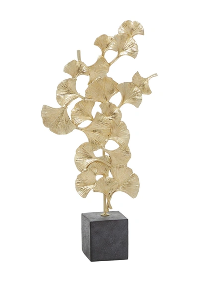 Willow Row Handmade Floral Sculpture With Black Block Basepolystonegold In Gold