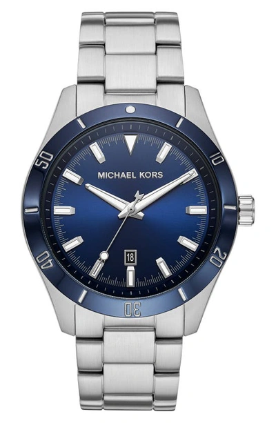 Shop Michael Kors Layton Bracelet Watch, 44mm In Silver/ Blue/ Silver