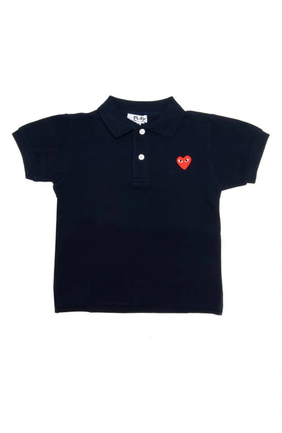 Shop Comme Des Garçons Little Red Heart Polo In Navy