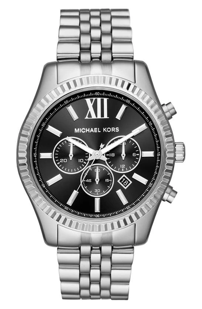 Shop Michael Kors Lexington Bracelet Chronograph Watch, 44mm X 54mm In Silver/ Black/ Silver