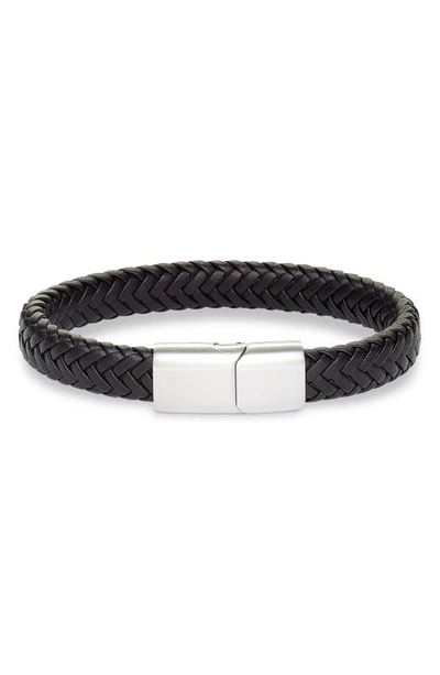 Shop Nordstrom Woven Leather Bracelet In Black- Silver