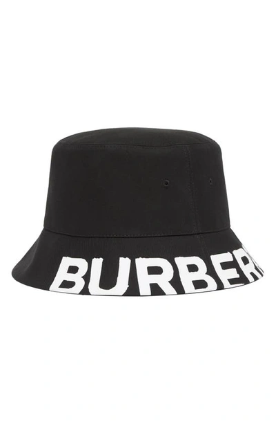 Shop Burberry Logo & Check Reversible Cotton Bucket Hat In Black