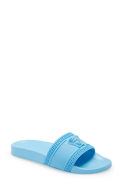 Shop Versace Palazzo Medusa Slide Sandal In Cerulean