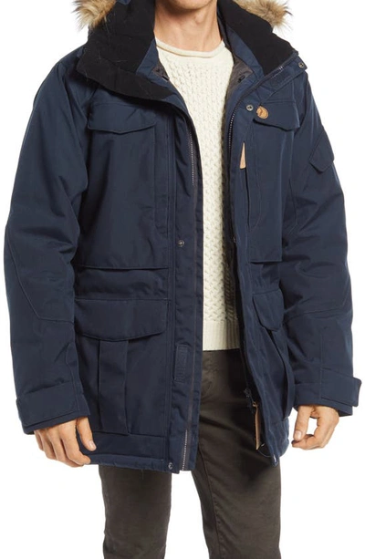 Shop Fjall Raven Yupik Parka With Faux Fur Trim In Dark Navy