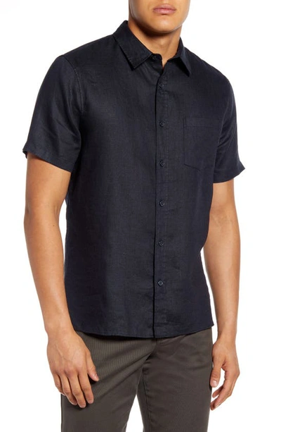 Shop Vince Short Sleeve Slim Fit Linen Sport Shirt In Coastal