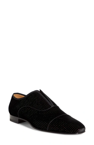 Shop Christian Louboutin Alpha Crystal Cap Toe Slip-on Oxford In Black