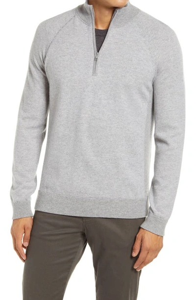 Shop Vince Bird's Eye Quarter Zip Wool & Cashmere Sweater In H Grey/ Pearl