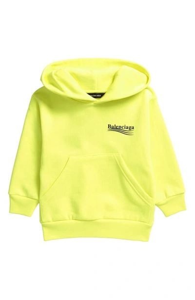 Shop Balenciaga Campaign Logo Hooded Sweatshirt In Fluo Yellow/ Black 7110