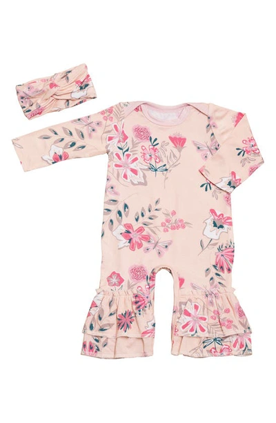 Shop Everly By Baby Grey Baby Grey By Everly Grey Ruffle Romper & Head Wrap Set In Wild Flower