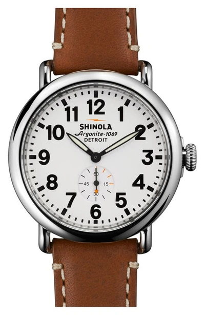 Shop Shinola The Runwell Leather Strap Watch, 41mm In Brown/ White