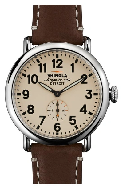 Shop Shinola The Runwell Leather Strap Watch, 41mm In Dark Coffee/ Cream