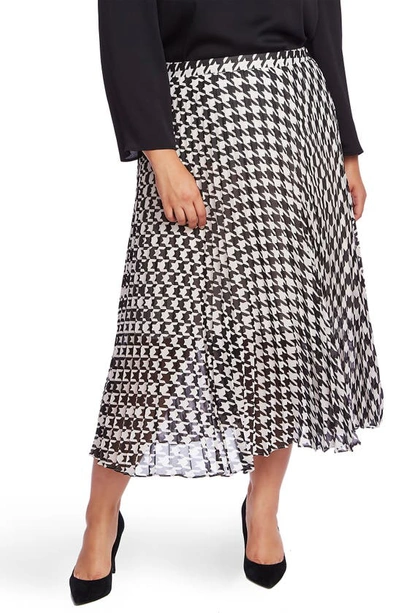 Shop Vince Camuto Houndstooth Pleated Midi Skirt In Rich Black
