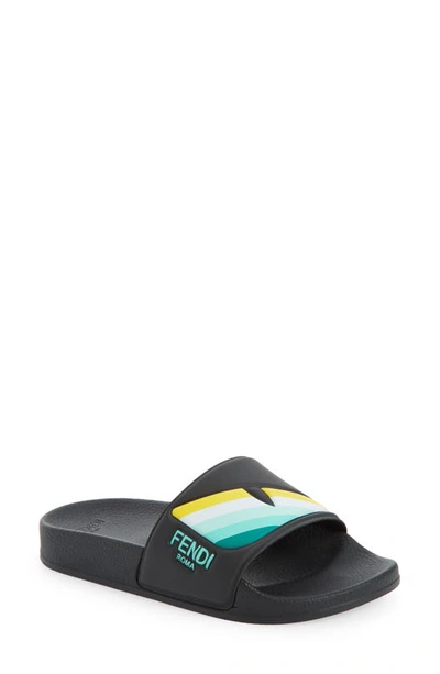 Shop Fendi Kids' Monster Eyes Slide Sandal In Black