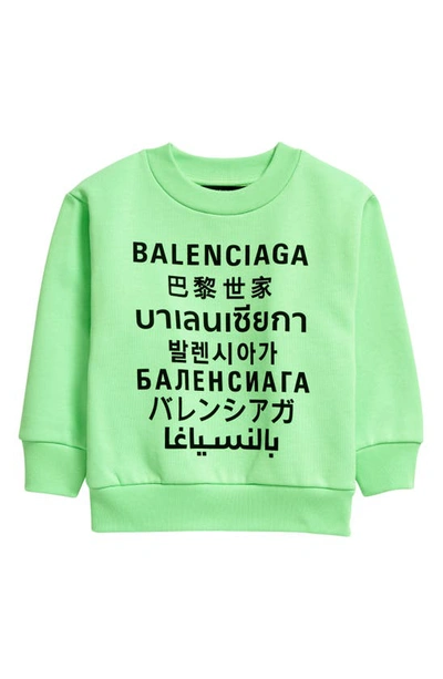 Shop Balenciaga Kids' Logo Graphic Cotton Sweatshirt In Fluo Green/ Black