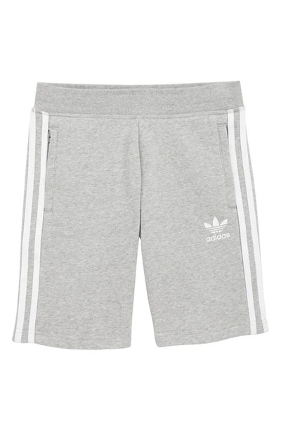Shop Adidas Originals 3-stripes Sweat Shorts In Medium Grey Heather/ White