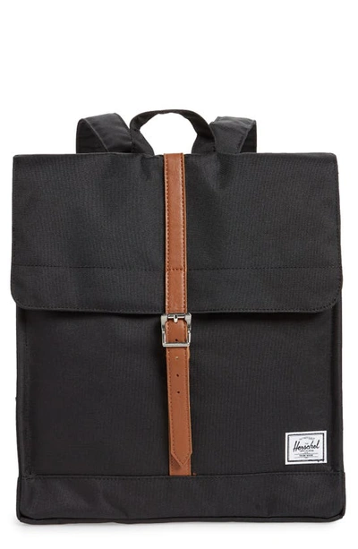 Shop Herschel Supply Co City Mid Volume Backpack In Black/ Tan Synthetic Leather
