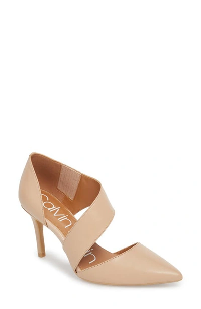 Shop Calvin Klein 'gella' Pointy Toe Pump In Desert Sand Leather