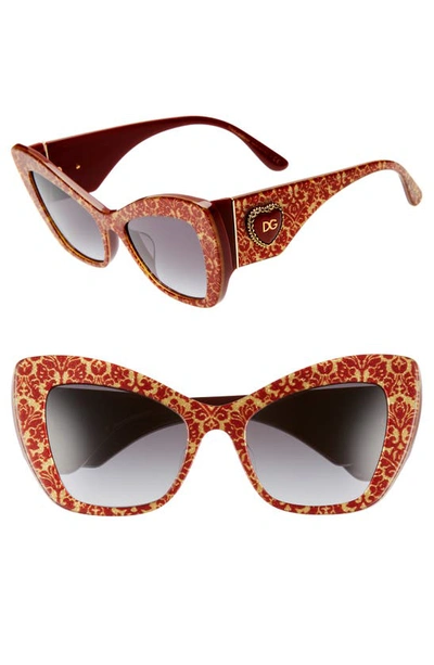 Shop Dolce & Gabbana Sacred Heart 54mm Gradient Cat Eye Sunglasses In Red Gold Grey Gradient