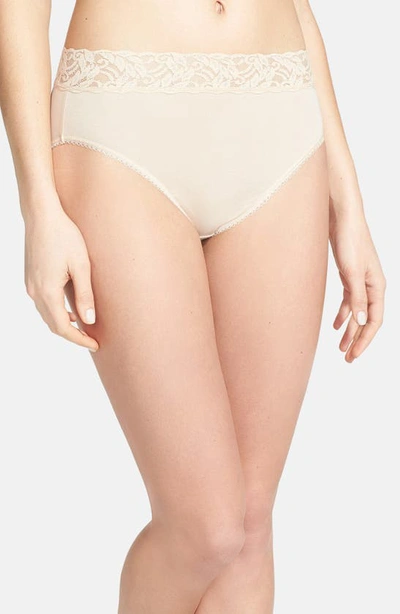 Shop Wacoal Cotton Suede Lace Trim High Cut Briefs In Naturally Nude