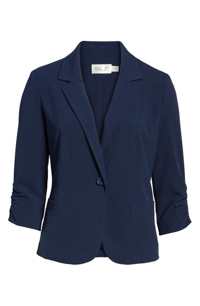 Shop Eliza J Ruched Sleeve Blazer In Navy