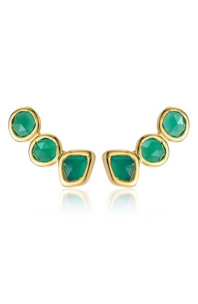 Shop Monica Vinader Siren Ear Crawlers In Yellow Gold/ Green Onyx