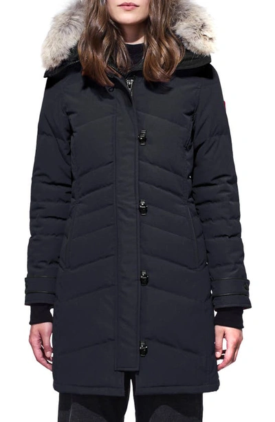 Shop Canada Goose Lorette Fusion Fit Hooded Down Parka With Genuine Coyote Fur Trim In Navy