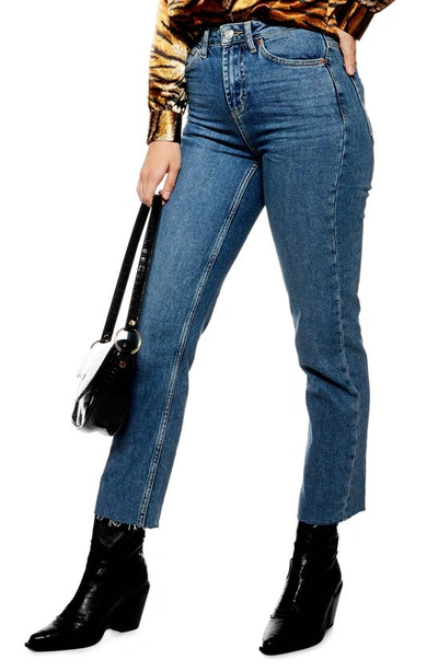 Shop Topshop Straight Leg Raw Hem Jeans In Denim