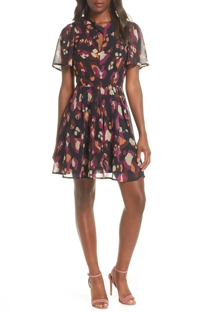 Shop Adelyn Rae Morrigan Floral Twist Neck Chiffon Dress In Black-plum