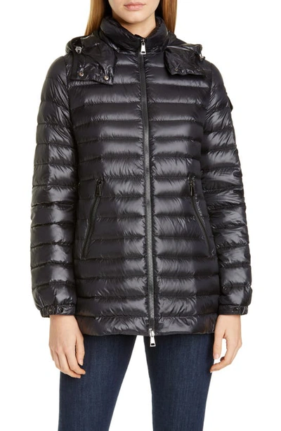 Shop Moncler Menthe Hooded Lightweight Down Puffer Jacket In Black