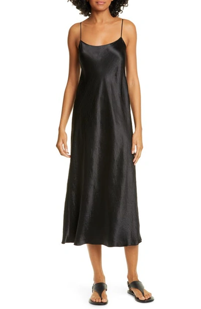 Shop Vince Satin Midi Slipdress In Black