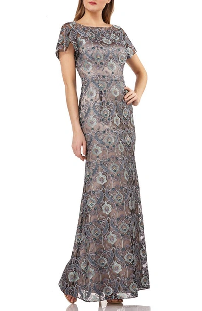 Js Collections Embroidered Overlay Illusion Lace Gown In Spearmint Multi ModeSens