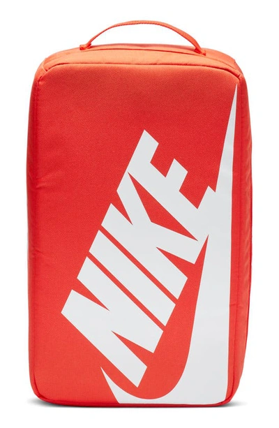 Shop Nike Logo Graphic Shoebox Top Handle Bag In Orange/ Orange/ White