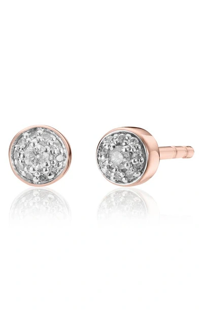 Shop Monica Vinader Fiji Tiny Button Diamond Stud Earrings In Rose Gold