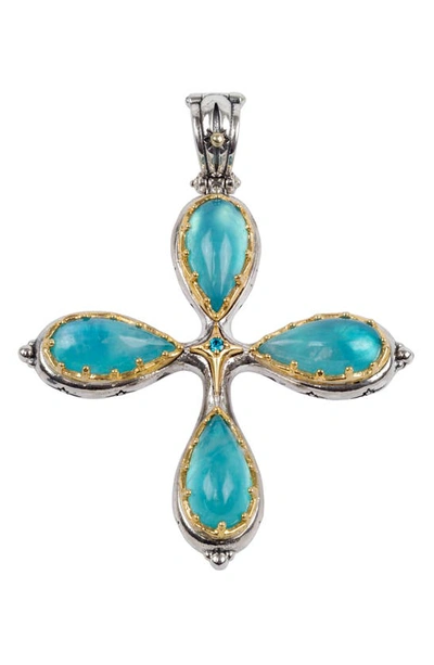 Shop Konstantino Astria Aquamarine Cross Pendant In Gold