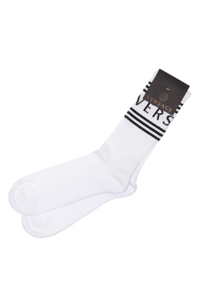 Shop Versace First Line First Line Stripe Crew Socks In Bianco/ Nero