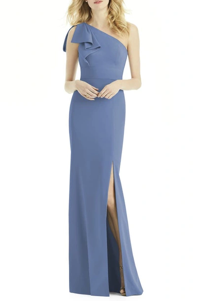 Shop After Six Bow One-shoulder Trumpet Gown In Larkspur