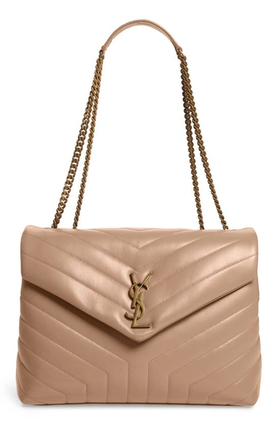 Shop Saint Laurent Medium Loulou Matelassé Leather Shoulder Bag In Dark Beige