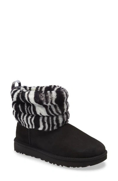 Shop Ugg Mini Fluff Quilted Animal Print Boot In Black Suede/ Zebra Print