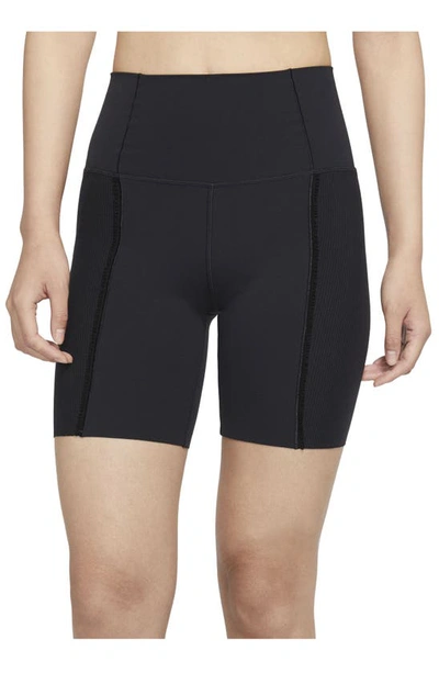 Shop Nike Dri-fit Yoga Infinalon Shorts In Black/ Dark Smoke Grey