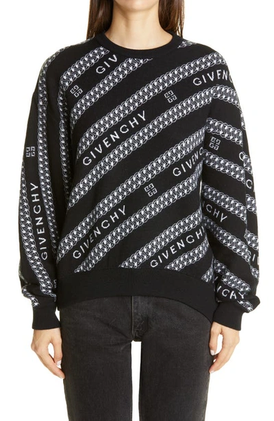 Shop Givenchy Intarsia Logo & Chain Link Wool Sweater In Black White