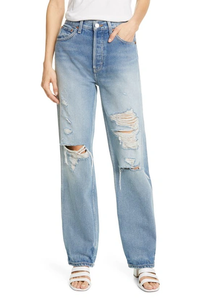 Shop Re/done '90s Ripped High Waist Loose Straight Leg Jeans In Medium Destroyed 12