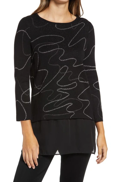Shop Ming Wang Layered Look Tunic Sweater In Black/granite