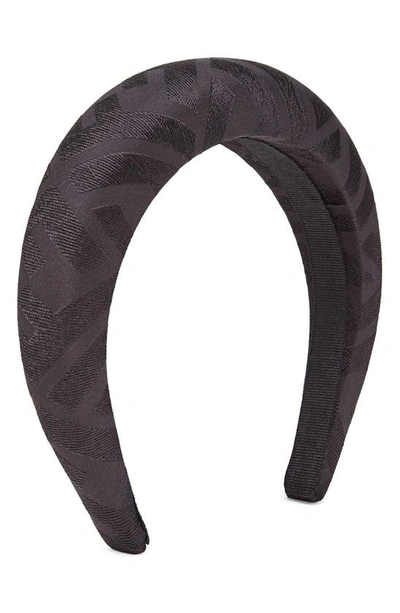 Shop Fendi Ff Logo Silk Jacquard Padded Headband In Black
