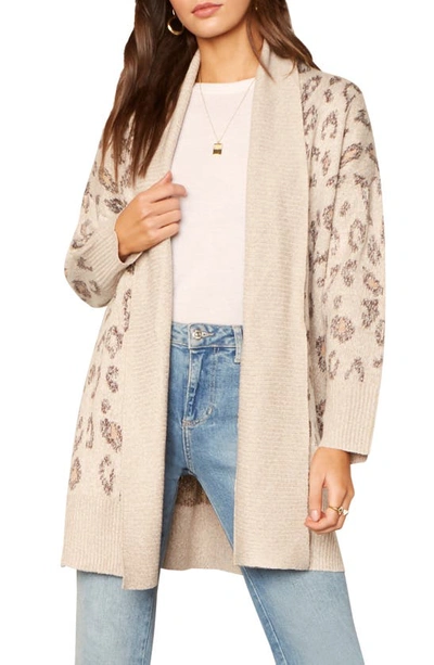 Shop Cupcakes And Cashmere Shania Leopard Jacquard Long Cardigan In Soft Beige