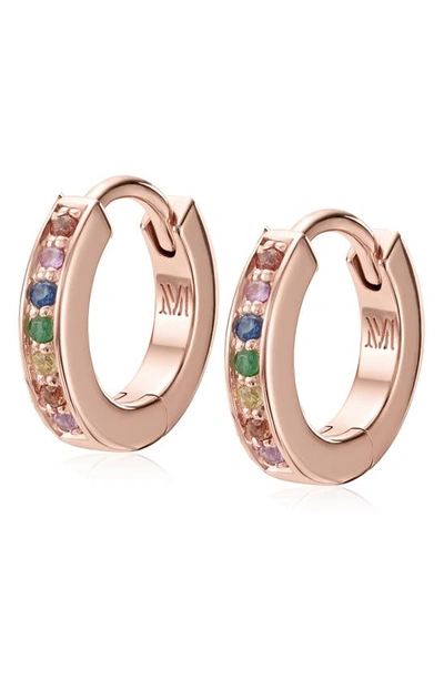 Shop Monica Vinader Skinny Gemstone Huggie Hoop Earrings In Rose Gold